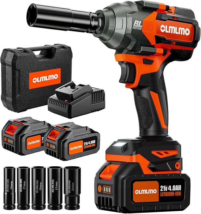 950N.m/700Ft-lbs Cordless Impact Wrench 1/2", 2 * 4.0Ah Battery Brushless by OlmlmoDirect