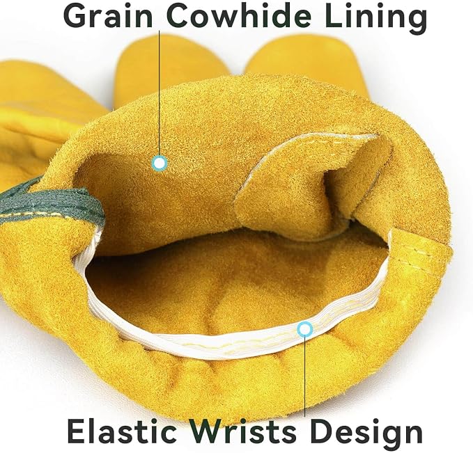 OZERO Leather Work Gloves Flex Grip Tough Cowhide Gardening Glove - Image 2