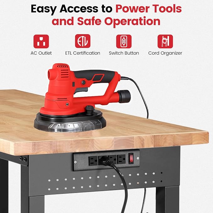 Workbench for Garage with Wheels 60 x 22 Inch Heavy Duty Rubberwood Tabletop - Image 5