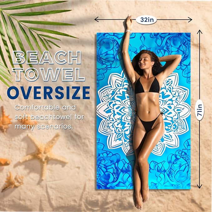 2 Pack Microfiber Beach Towel Oversized 71"x32" Sand Free Quick Dry Absorbent - Image 2