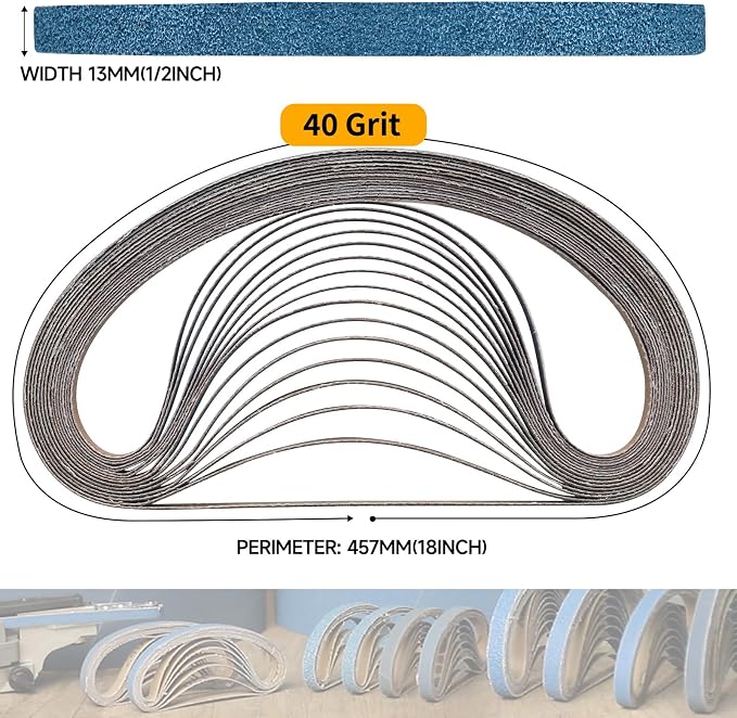 40-Piece 1/2 x 18 Inch 40 Grit Zirconia Sanding Belts, Heavy Duty Long-lasting - Image 2