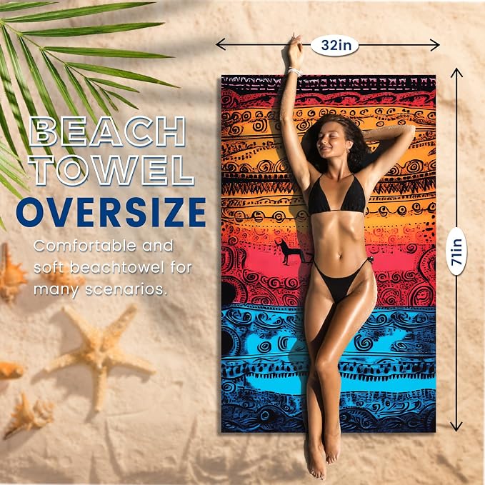 2 Pack Microfiber Beach Towel Oversized 71"x32" Sand Free Quick Dry Absorbent - Image 2