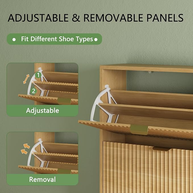 Shoe Cabinet with 3 Flip Drawers, Hidden Slim Wooden Shoe Rack Cabinet - Image 3