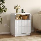 Dresser with 2 Drawers and Charging Station, Fluted Bedside Table with Round - Image 6