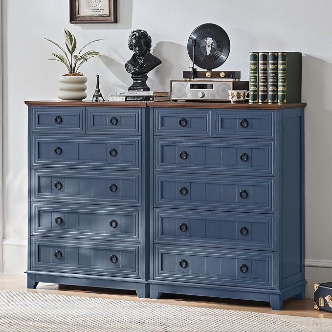 Farmhouse 6 Drawer Dresser for Bedroom Set of 2, Rustic Wood Dresser by Joaxswe