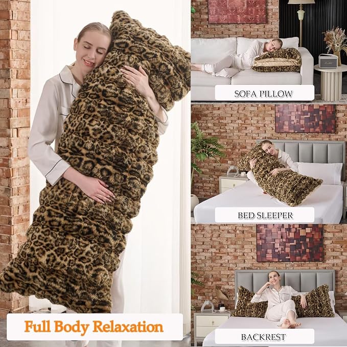 20x54 Fluffy Leopard Print Full Body Pillow, Cheetah Print Plush Fuzzy Faux Fur - Image 5