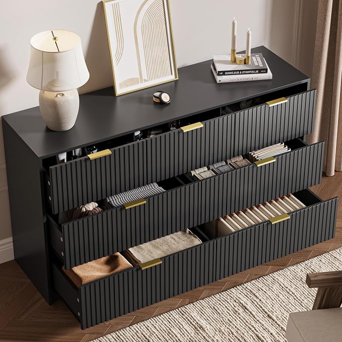 Black 7 Drawer Dresser for Bedroom, 55.9" Wide Modern Fluted Dresser - Image 4