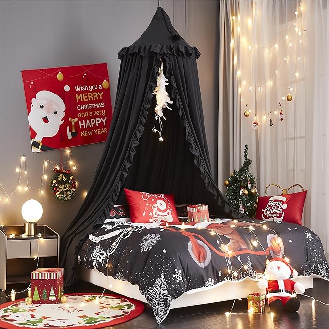 VETHIN Bed Canopy for Girls, Princess Round Dome Dreamy Mosquito Net Bedding - Image 4