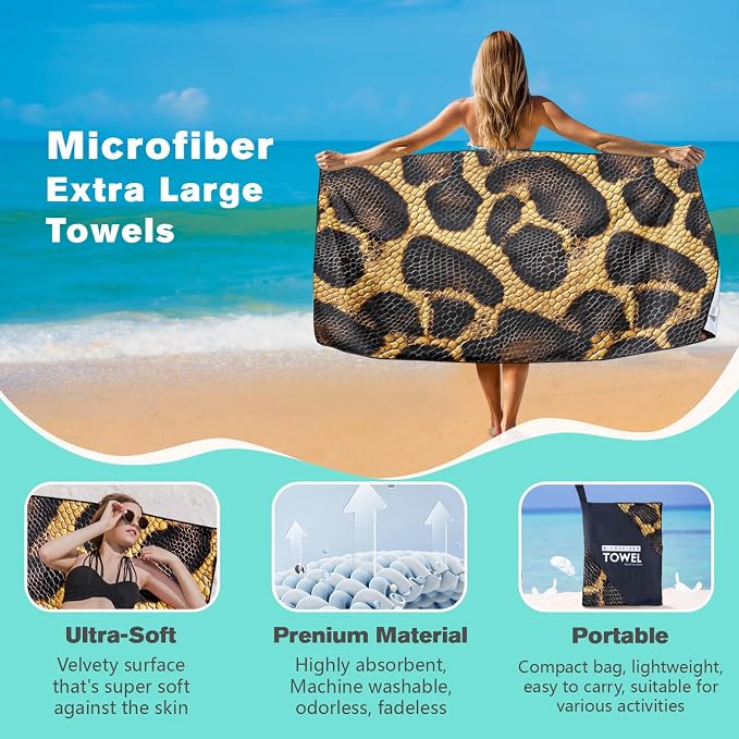 Snake Skin Pattern Beach Towel Oversized 36" x 72", Thin Lightweight Sand Free - Image 2