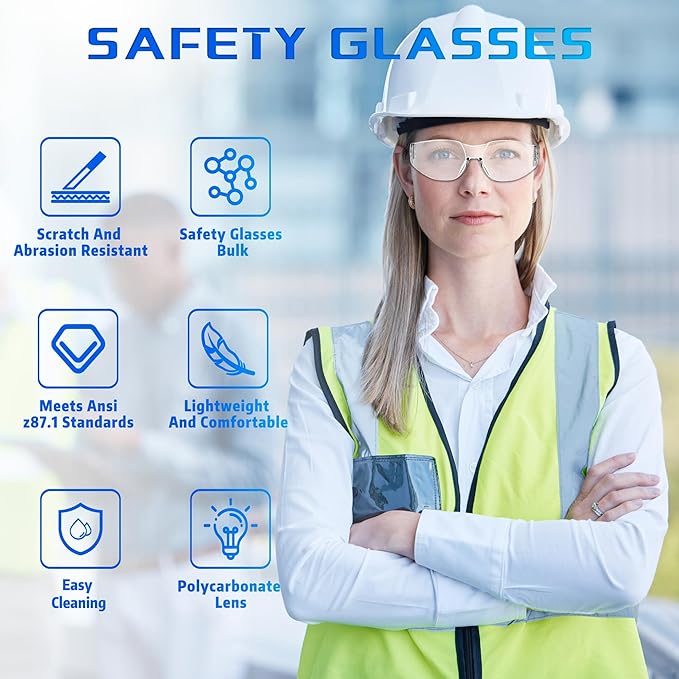 Safety Glasses Ansi Z87.1 Clear Safety Glasses Bulk Impact Resistant Lens - Image 4