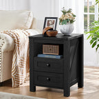 Joaxswe Night Stands with Charging Station Set of 2, Farmhouse Nightstand - Image 2