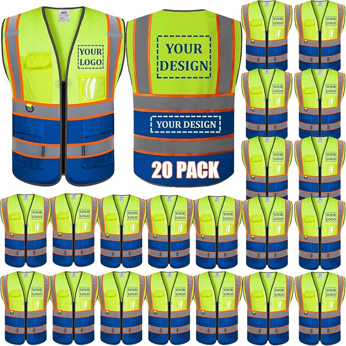 BeautyWill Custom Logo 10/20 Pack Safety Vest Class2 High Visibility Vest by BeautyWill