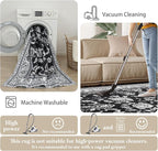 Area Rugs 5x7 Machine Washable Floral Rug Non Silp Faux Wool Vintage Soft Black - Image 5
