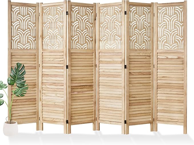 Svimi Folding Room Divider, 66.9 Inch 6 Panels Wood Carved Privacy Screens by Svimi