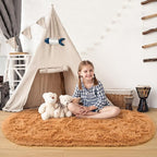 Noahas Fluffy Khaki Rugs for Bedroom Living Room, 2.6'X5.3' Oval Throw Rug for - Image 7