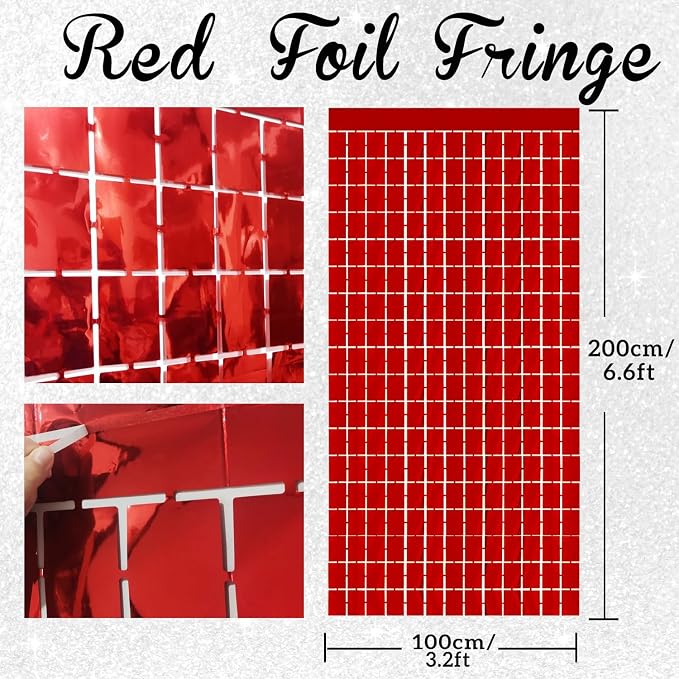 GOER Red Party Backdrop Metallic Tinsel Foil Fringe Curtain Photo Booth Prop - Image 2