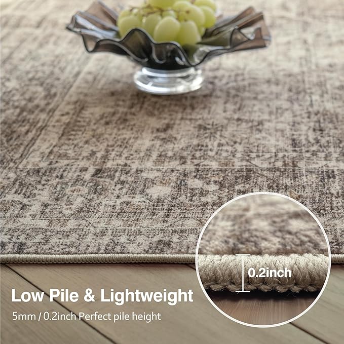 FMFUNCTEX 5x7 Washable Area Rug Neutral Vintage Taupe Non Slip Low Pile - Image 3