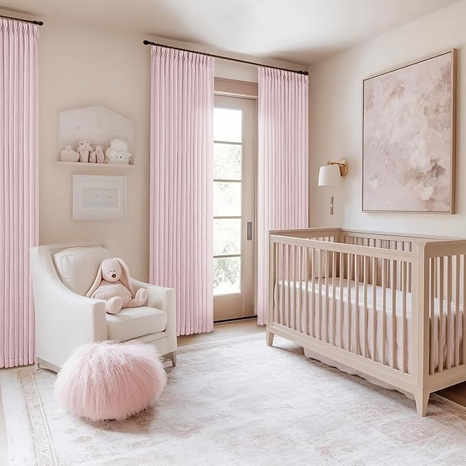 Elegant Blush Pink Semi Sheer 102 Inch Curtains Cotton Linen Textured - Image 7