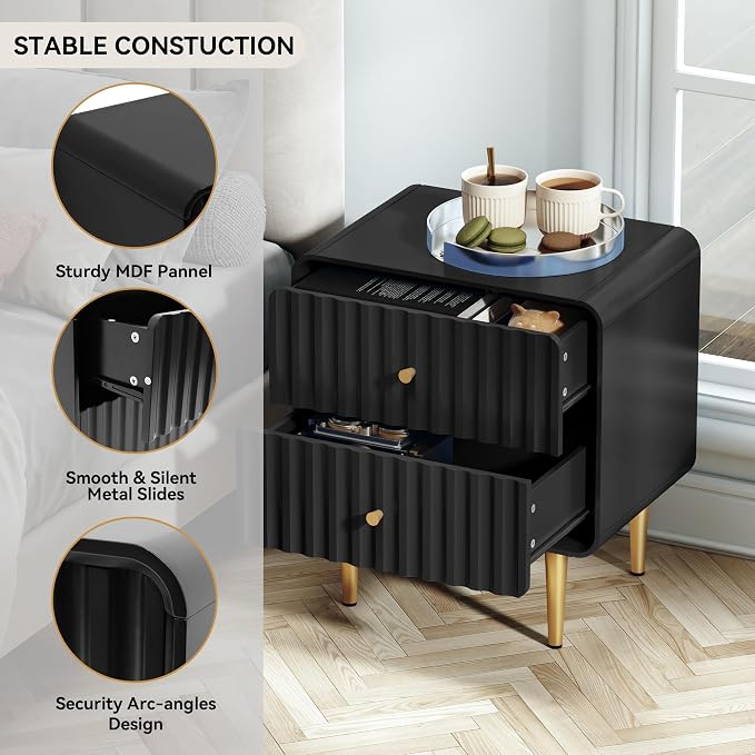 HLR Modern Nightstand, Fluted Bed Side Table - Image 5