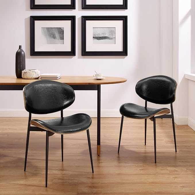 Art Leon Modern Faux Leather Dining Chairs, Mid Century Desk Chair No Wheels - Image 7