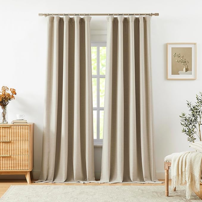 Vision Home Sand Linen Full Blackout Curtains 95 inch Long - Image 8