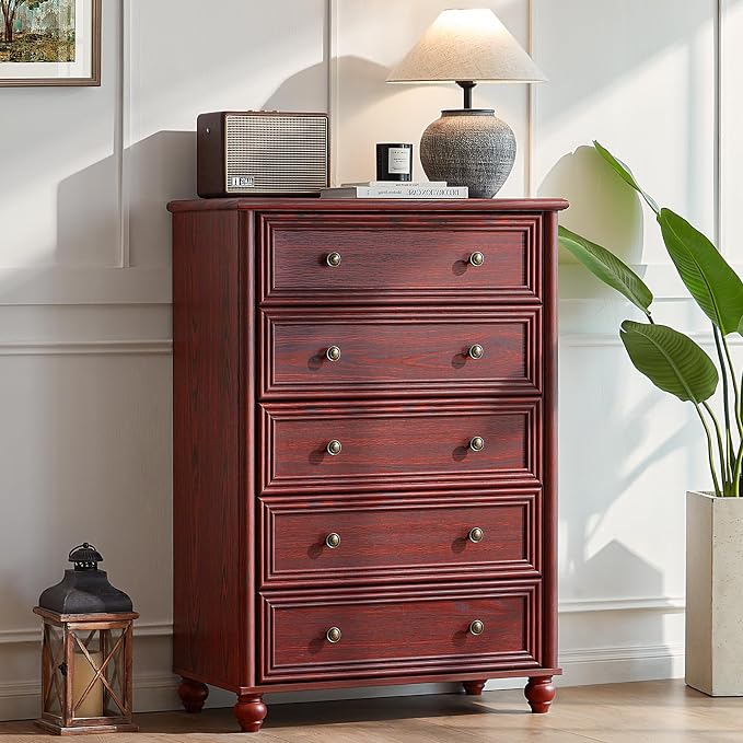 Farmhouse 5 Drawers Dresser for Bedroom, Wood 45" Tall Dressers Chest of Drawers - Image 6