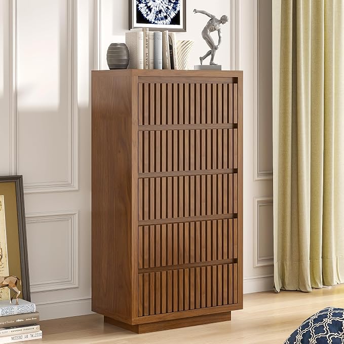 Fluted Tall 5 Drawer Dresser, Mid Century Dresser by Jluomei