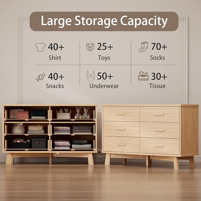 Dresser for Bedroom, 6 Drawer Wide Modern Chest of Drawers - Image 3
