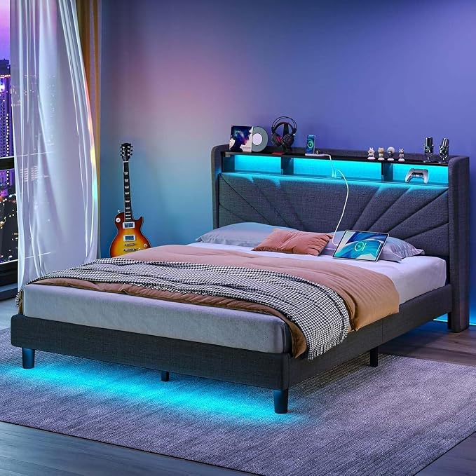 Rolanstar Full Size Bed Frame, Storage Headboard by Rolanstar