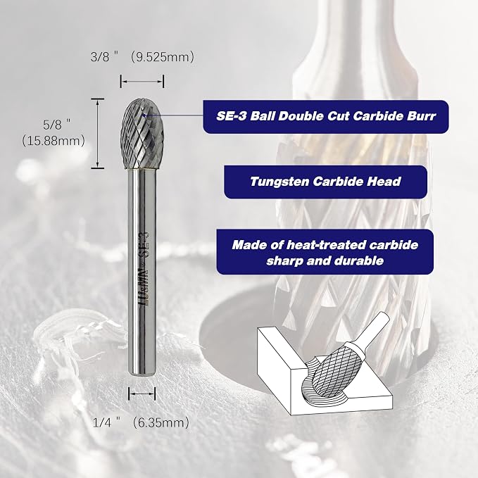 SE-3 Tungsten Carbide Burr Rotary File, Double Cut Oval Burs - Image 2
