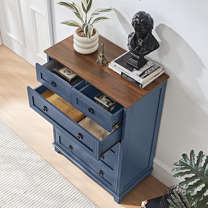 Farmhouse 6 Drawer Dresser for Bedroom Set of 2, Rustic Wood Dresser - Image 4