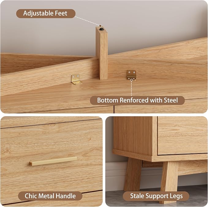 Dresser for Bedroom, 6 Drawer Wide Modern Chest of Drawers - Image 6