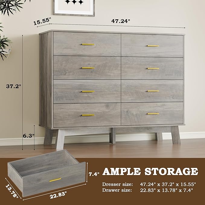 Dresser for Bedroom with 8-Drawer, X-Shape Base & Adjustable Center Leg - Image 2