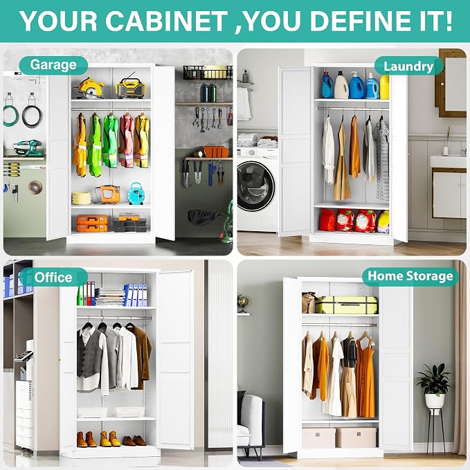 Metal Wardrobe Cabinet with Hanging Rod, Metal Clothing Storage Cabinet with - Image 5