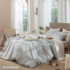 MooMee Striped Duvet Cover Set 100% Washed Cotton Linen Like Textured - Image 2