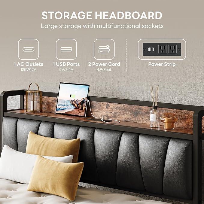 LIKIMIO Full XL Bed Frame, Storage Headboard - Image 3