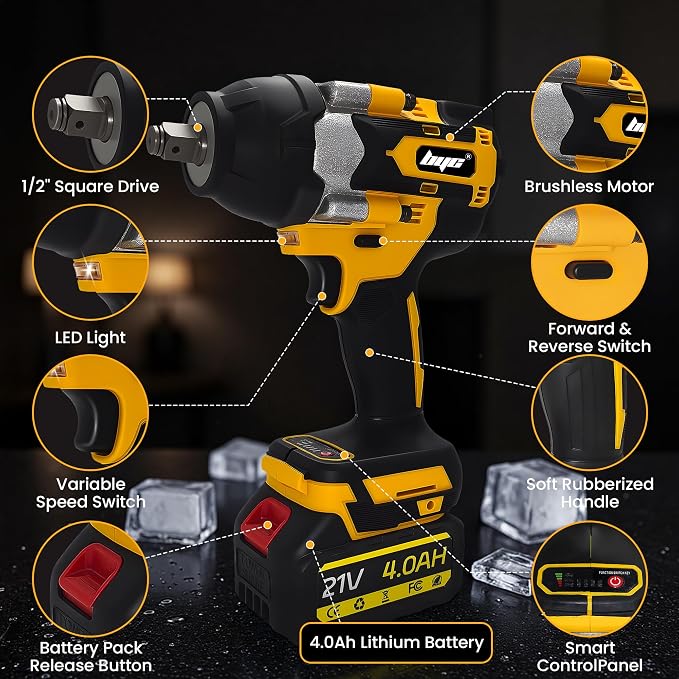 Cordless 1/2 Inch Impact Wrench, 1000 N.m Brushless High Torque Electric Impact - Image 8