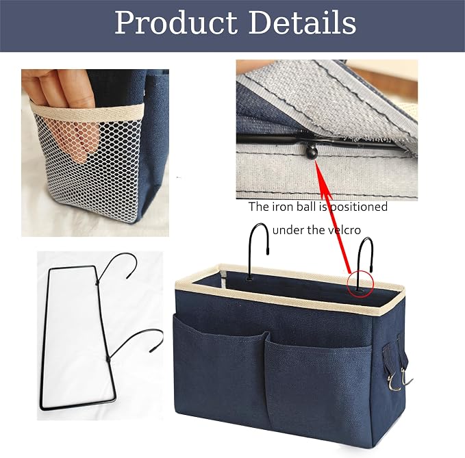 Someteth Bedside Caddy Bedside Hanging Storage Basket Multi-Function Organizer - Image 3