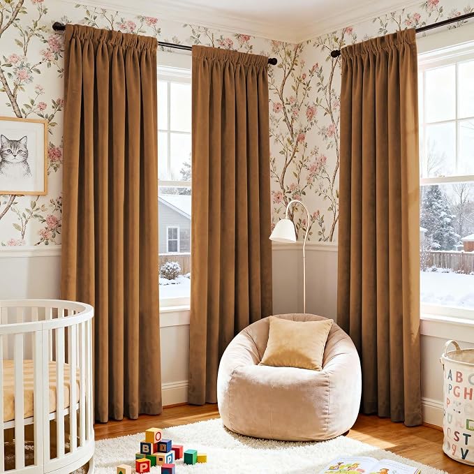 Lazzzy Velvet Blackout Curtains Thermal Insulated Room Window Drapes Super Soft - Image 8