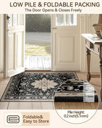 Area Rugs 7ft Washable Non-Slip, Floral Vintage Distress Print Pattern - Image 4