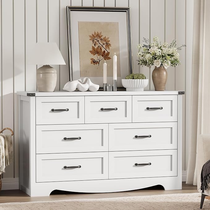 Dresser for Bedroom with 7 Drawers, Wood Dresser TV Stand, Wooden Closet - Image 3