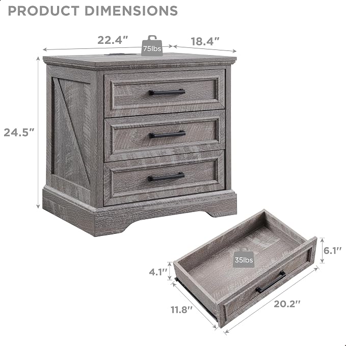 ACCOHOHO Farmhouse Nightstand - Image 2