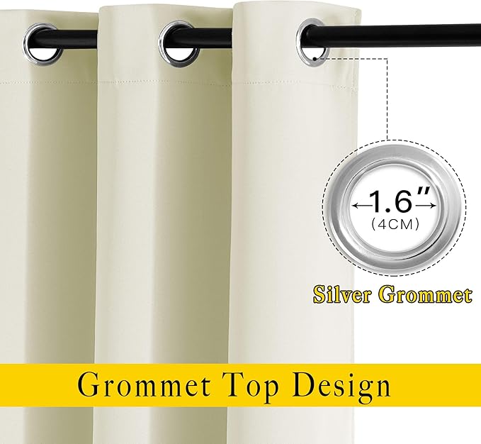 NICETOWN Room Darkening Beige Curtains 102 inches Long 2 Panels, Grommet - Image 2