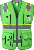 JKSafety 10 Pockets Hi-Vis Zipper Front Fluorescent Green Safety Vest | by JKSafety