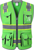 JKSafety 10 Pockets Hi-Vis Zipper Front Fluorescent Green Safety Vest | by JKSafety