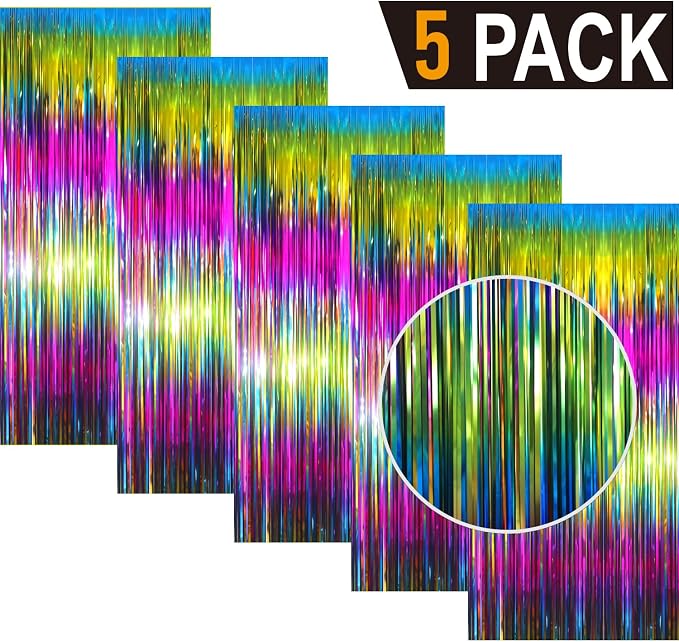 GOER 3.2 ft x 8.2 ft Metallic Tinsel Foil Fringe Curtains Party Photo Backdrop - Image 2