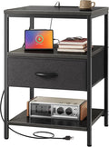 SUPERJARE Night Stand with Charger Station, 27.7 Inch Tall Nightstand with by SUPERJARE
