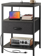 SUPERJARE Night Stand with Charger Station, 27.7 Inch Tall Nightstand with by SUPERJARE