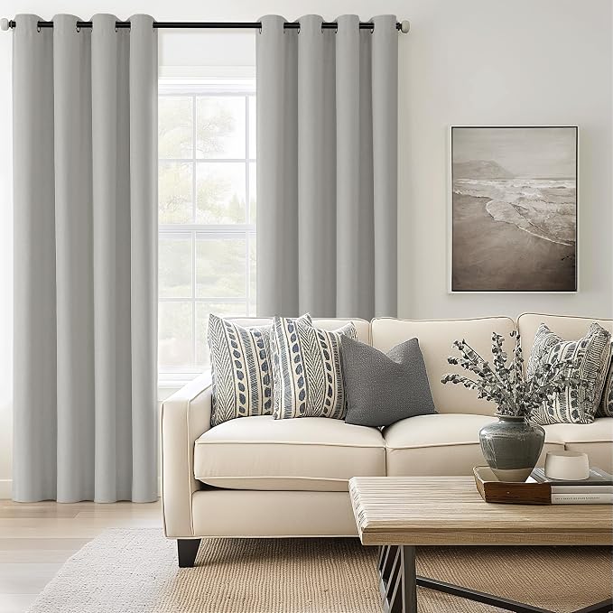 ChrisDowa 100% Blackout Light Grey Solid Curtains 96 Inches Long 2 Panels - Image 8
