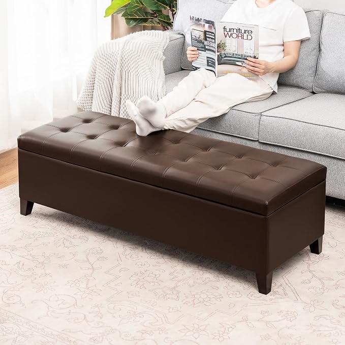 Joveco Storage Ottoman Bench, 51 Inch Leather Tufted Bench - Image 3